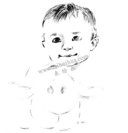婴儿和玩具的组合体素描绘画方法步骤 四