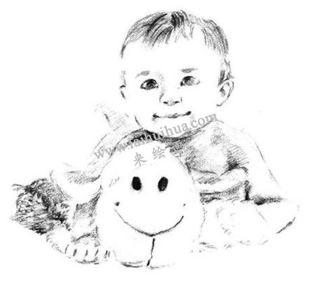 婴儿和玩具的组合体素描绘画方法步骤 六