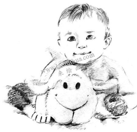 婴儿和玩具的组合体素描绘画方法步骤 七