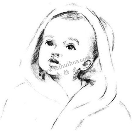 素描双眼皮男婴的绘画方法步骤 五