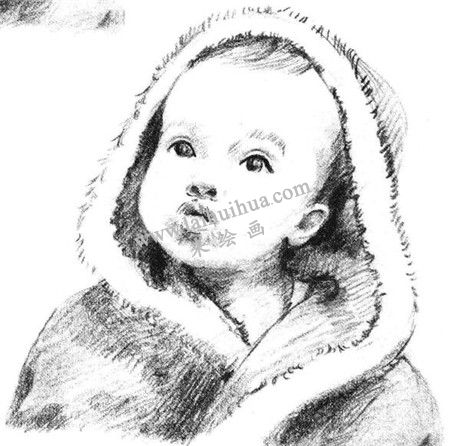 素描双眼皮男婴的绘画方法步骤 十