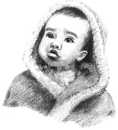 素描双眼皮男婴的绘画方法步骤 十一