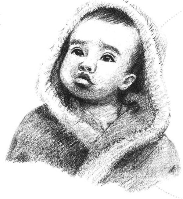 素描双眼皮男婴的绘画方法步骤
