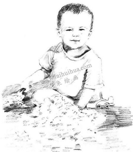 素描在沙滩玩的孩子画法步骤 九