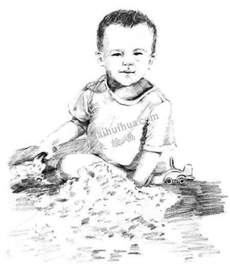 素描在沙滩玩的孩子画法步骤  十