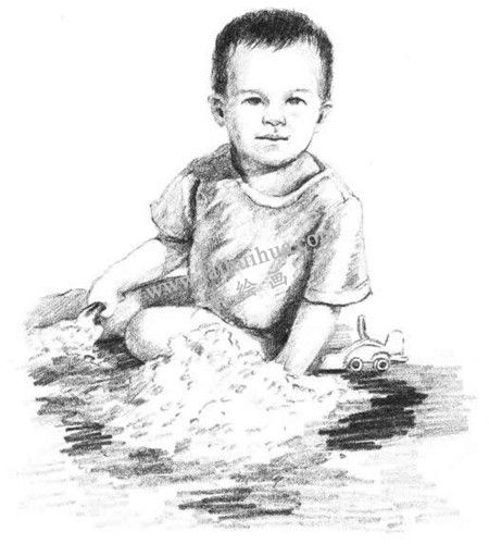 素描在沙滩玩的孩子画法步骤 十一