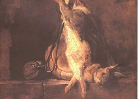 《兔子与猎具》静物油画