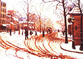 《雪中街景》油画
