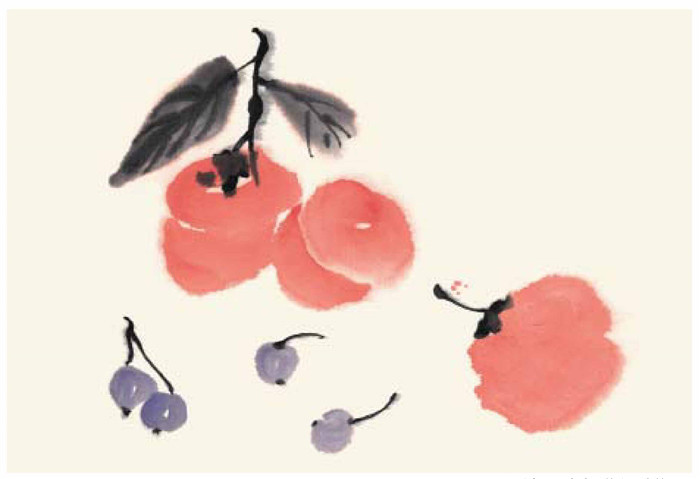 柿子和樱桃的国画画法