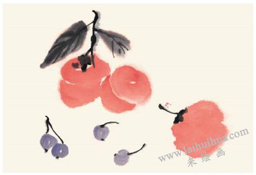 柿子和樱桃的国画画法 步骤四