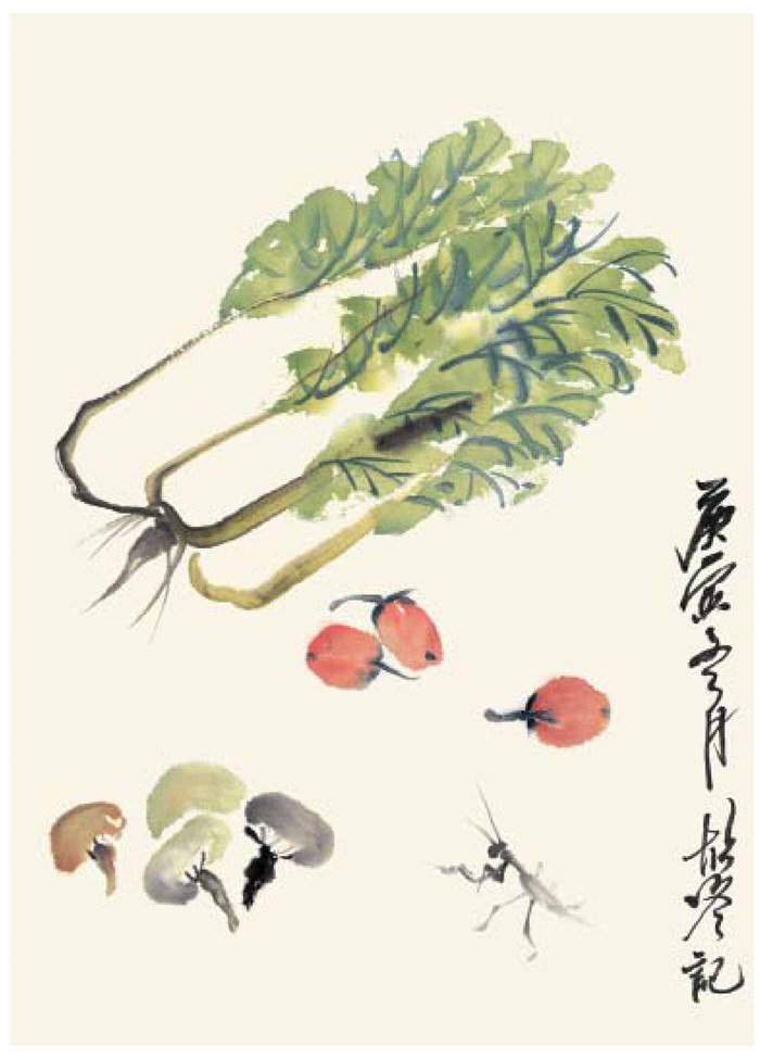 白菜和蘑菇的国画画法