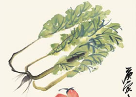 白菜和蘑菇的国画画法