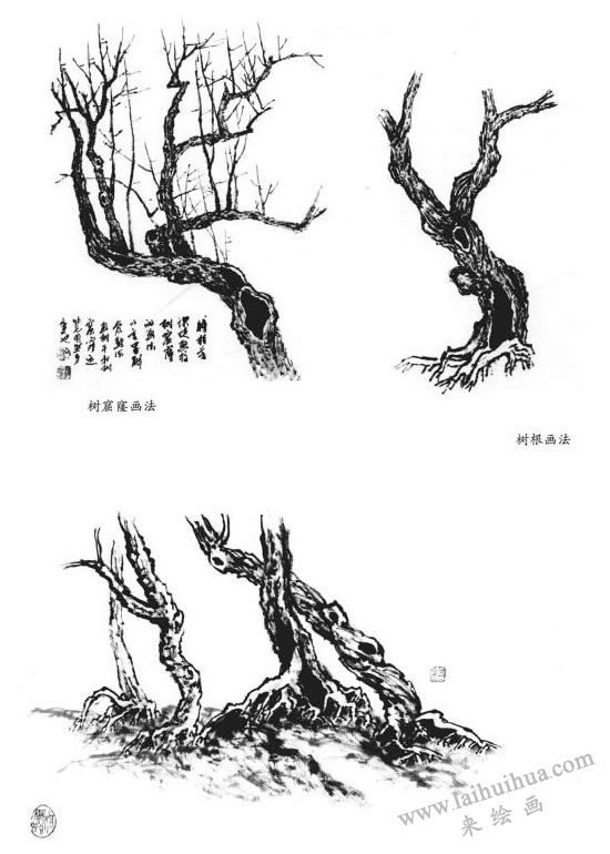 树疤和树窟窿的画法及树根的画法
