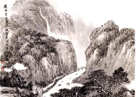 山水画泉瀑的空白画法
