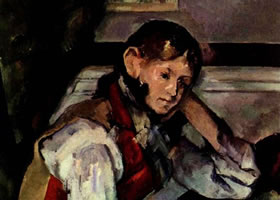 塞尚《穿红背心的少年》人物油画