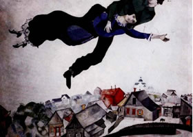 夏加尔《城市的上空》人物油画