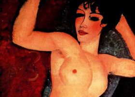 莫迪里阿尼《红色垫子上的女人体》人物油画
