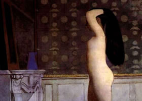 巴尔蒂斯《镜前的少女》人物油画