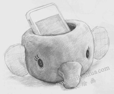 大象玩偶手机托素描画法步骤07