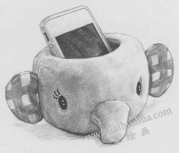 大象玩偶手机托素描画法步骤10