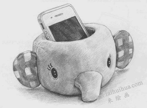 大象玩偶手机托素描画法步骤11