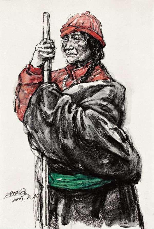 《藏族老人》素描画