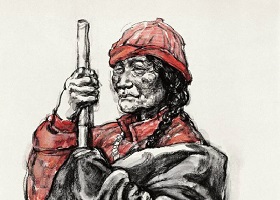 《藏族老人》素描画