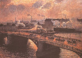 《卢昂波迪桥的落日》风景油画