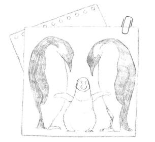 企鹅一家三口素描铺大色画法步骤01