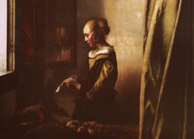 维米尔《窗前读信的女子》油画作品