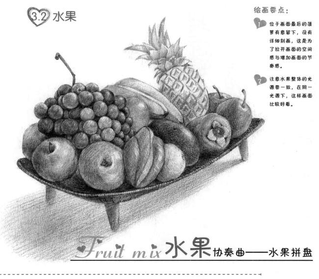 水果拼盘的素描画法