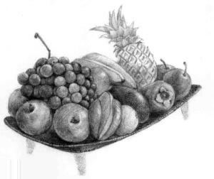 水果拼盘的素描画法步骤10，逐个细化