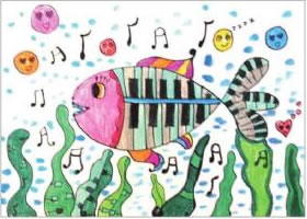 钢琴鱼儿童画