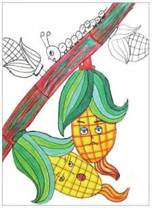 玉米与毛毛虫儿童画画法步骤05