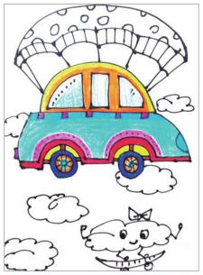 会飞的小汽车儿童画画法步骤04