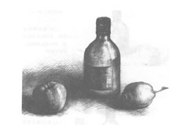 瓶子和水果素描画法