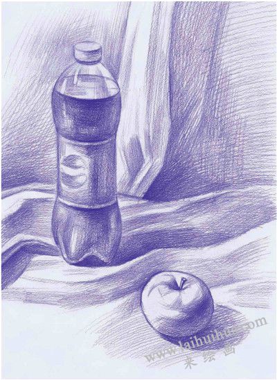 《可乐瓶与苹果》素描写生步骤03