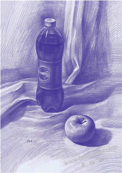 《可乐瓶与苹果》素描