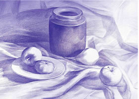 陶罐与水果素描