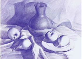 瓷瓶与水果素描