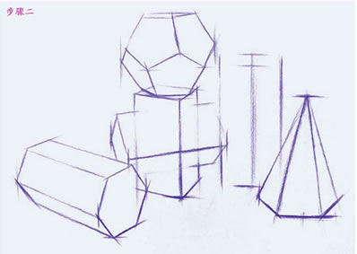 几何体组合素描的结构画法步骤02