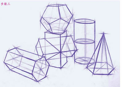 几何体组合素描的结构画法步骤03