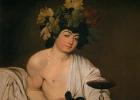 卡拉瓦乔《酒神巴库斯》油画（年轻的酒神）