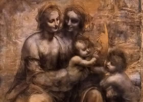 达芬奇《圣母子，圣安妮及小施洗者圣约翰》素描稿