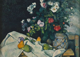 法国塞尚《花和果实的静物》绘画作品