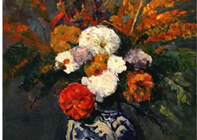 法国塞尚《代夫特花瓶中的大丽花》油画作品