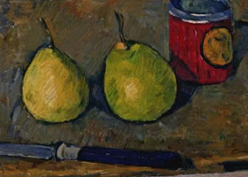 法国塞尚《梨和刀》静物油画