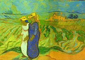 梵高《路过麦田的两个女人》油画作品