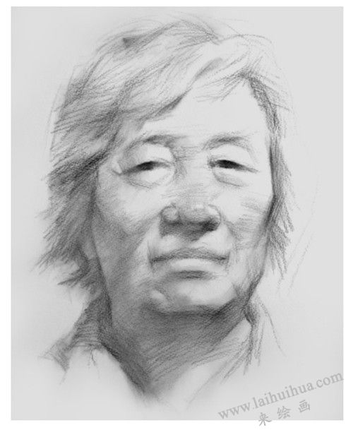 女性老年人头像素描画法步骤03