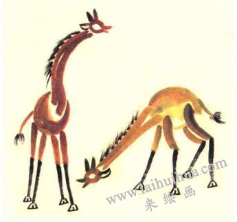 长颈鹿儿童国画画法步骤03